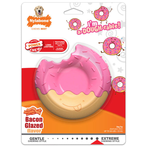 Nylabone Power Chew Donut Dog Toy Bacon Glazed Flavor