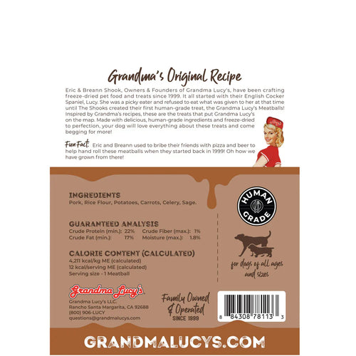 Grandma Lucy's Freeze-Dried Meatballs Pork Roast Dog Treats (3 oz)