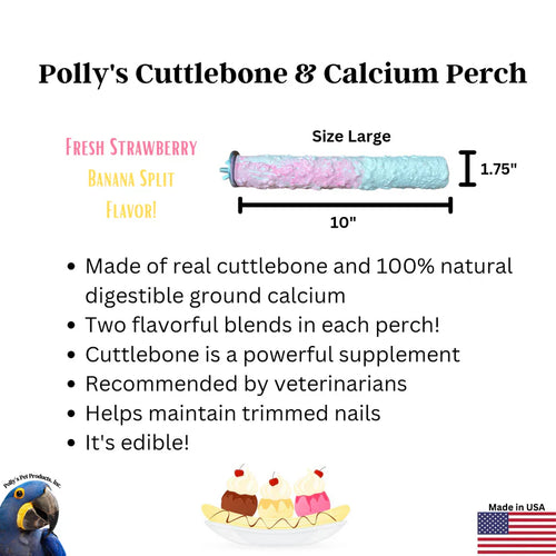 Polly's Pet Products Banana Split Cuttlebone & Calcium Perch Large