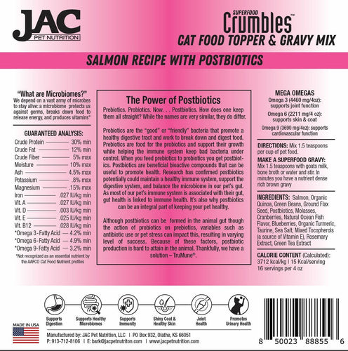 JAC Pet Nutrition Air-Dried Salmon Superfood Crumbles Grain-Free Cat Food Topper