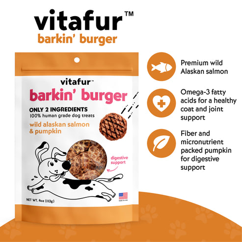 Vitafur Barkin' Burger Wild Alaskan Salmon & Pumpkin Dog Treats