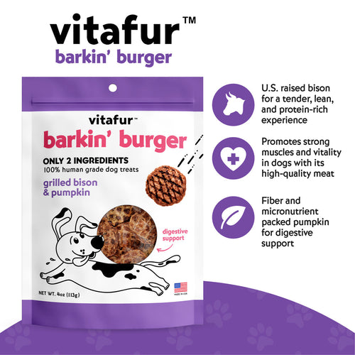 Vitafur Barkin' Burger Grilled Bison & Pumpkin Dog Treats