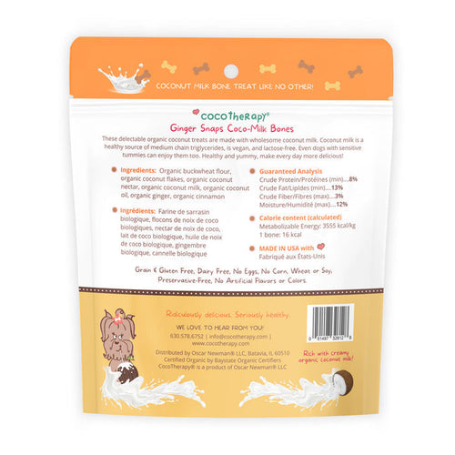 Coco Therapy Coco-Milk Bones Ginger Snaps Biscuit - Organic Coconut Treat for Dogs