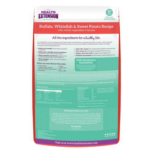 Health Extension Grain Free Buffalo, Whitefish & Sweet Potato Recipe Dry Dog Food