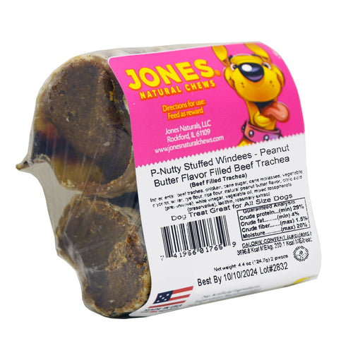 Jones Natural Chews Stuffed Windees – Peanut Butter Flavor Filled Beef Trachea Dog Treat