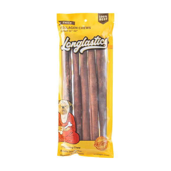 Barking Buddha Longlastics™ Thick Collagen Stick 11” to 12” (5 Pack) for Medium to Large Dogs