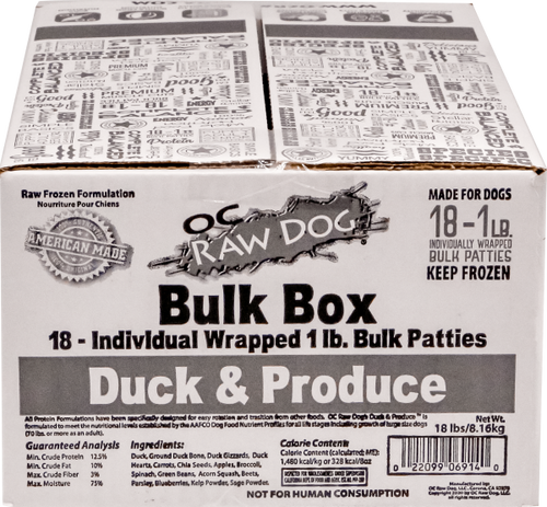 OC Raw Dog Duck & Produce ~ 18# Bulk Box