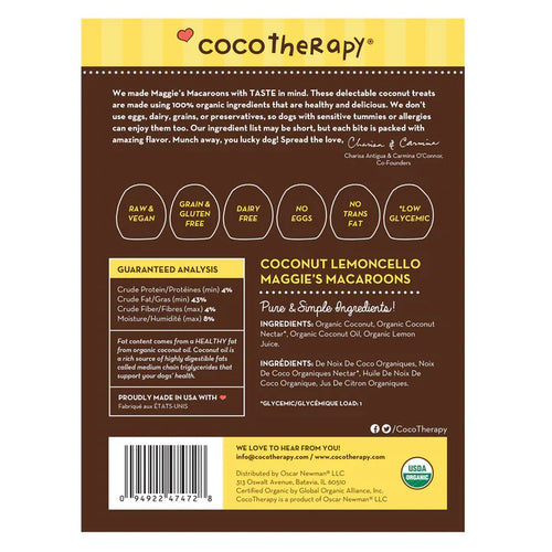 CocoTherapy Maggie's Macaroons Coconut Lemoncello - Organic Coconut Treat for Dogs