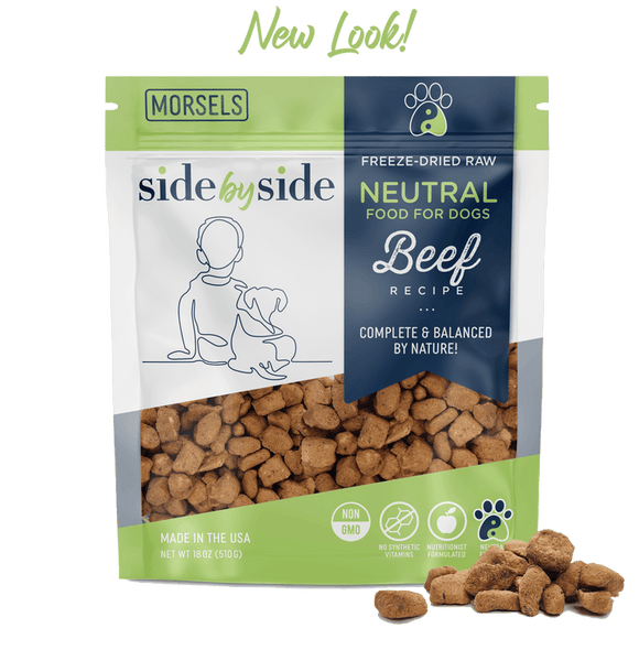 Side by Side Freeze Dried Beef Morsels Dog Food