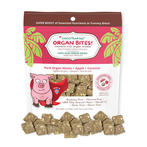 CocoTherapy Organ Bites! Pork Organs + Apples + Coconut - Raw Organ Meat Treat for dogs and cats