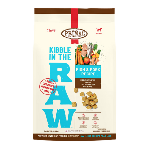 Primal Pet Foods Kibble in the Raw Fish & Pork Recipe for Dogs