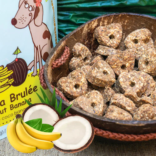 CocoTherapy Pure Hearts Coconut Cookies Banana Brulée - Organic Treat for Dogs