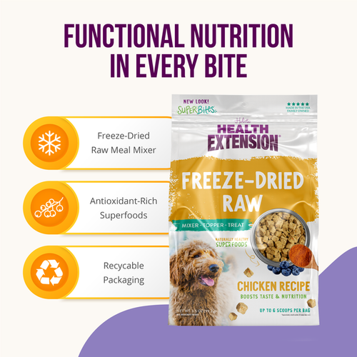 Health Extension Super Bites Freeze-Dried Raw Chicken Recipe Meal Mixer for Dogs