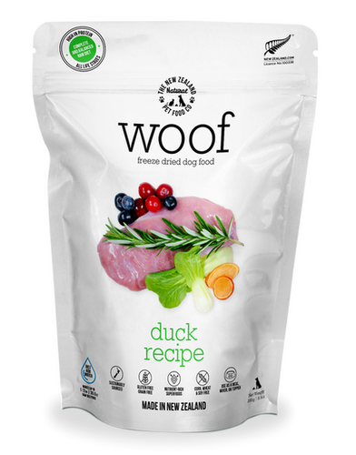 The New Zealand Natural Pet Food Woof Freeze Dried Food Duck Recipe for Dogs