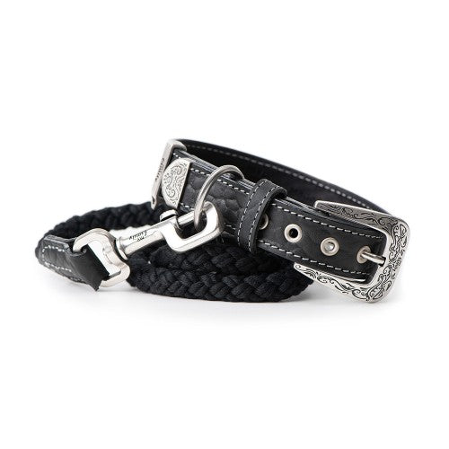 MyFamily Black El Paso Genuine Embossed Italian Leather Dog Collar