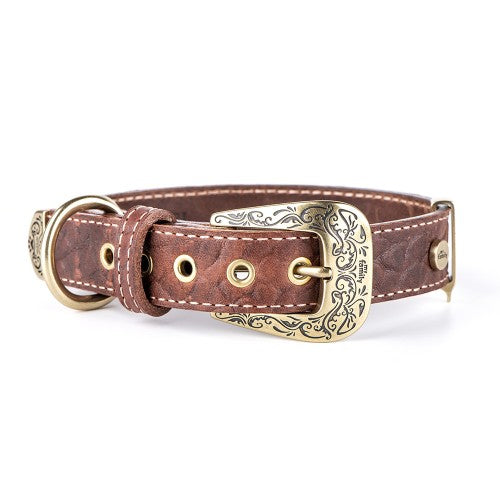 MyFamily Brown El Paso Genuine Embossed Italian Leather Dog Collar