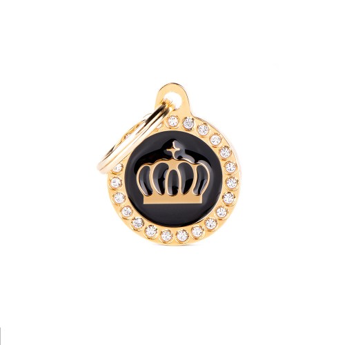 MyFamily Glam Black and Gold Crown ID Tag with Rhinestones