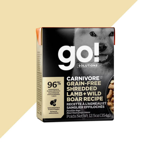 Petcurean GO! Solutions Carnivore Grain-Free Shredded Lamb + Wild Boar Recipe Wet Dog Food