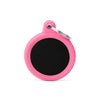 MyFamily Hushtag Black Aluminum Circle ID Tag with Pink Rubber