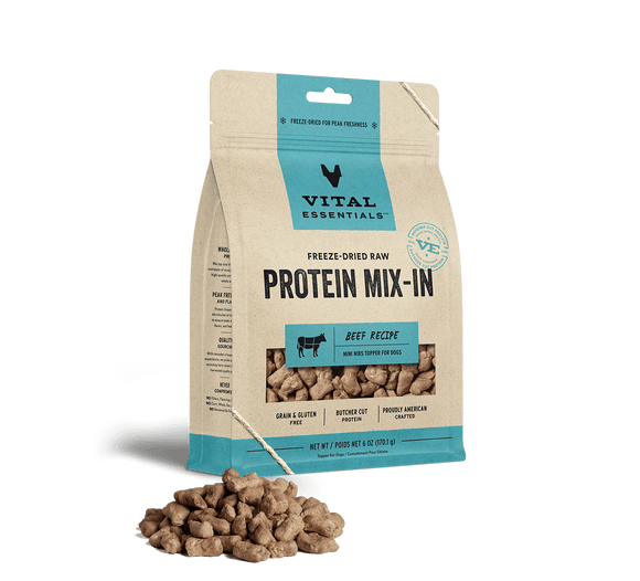 Vital Essentials Freeze Dried Raw Protein Mix-In Beef Recipe Mini Nibs Topper for Dogs