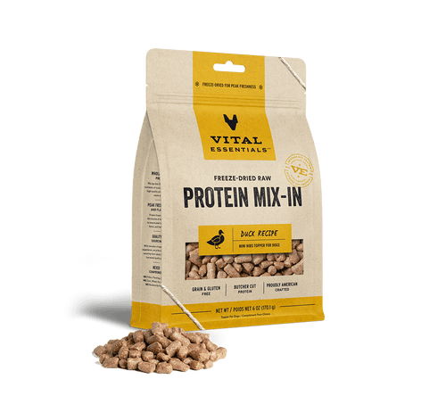 Vital Essentials Freeze Dried Raw Protein Mix-In Duck Recipe Mini Nibs Topper for Dogs