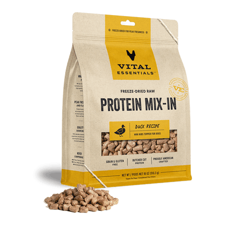 Vital Essentials Freeze Dried Raw Protein Mix-In Duck Recipe Mini Nibs Topper for Dogs