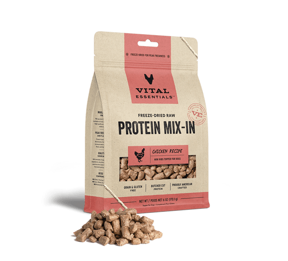 Vital Essentials Freeze Dried Raw Protein Mix-In Chicken Recipe Mini Nibs Topper for Dogs (6 Oz)