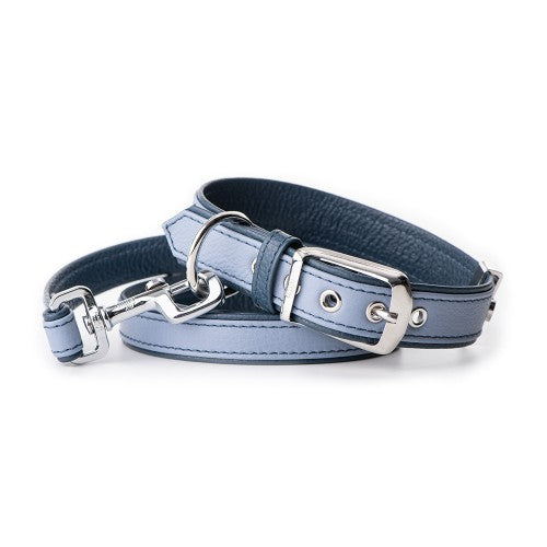 MyFamily Light Blue Firenze Genuine Italian Leather Dog Collar