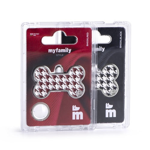 MyFamily Style Pied de Poule Big Red Bone ID Tag