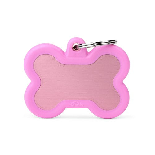 Myfamily Id Tag Hushtag Collection Aluminium Pink Bone With Pink Rubber