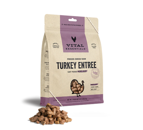 Vital Essentials Freeze-Dried Raw Turkey Entree Mini Nibs Cat Food (8 oz)