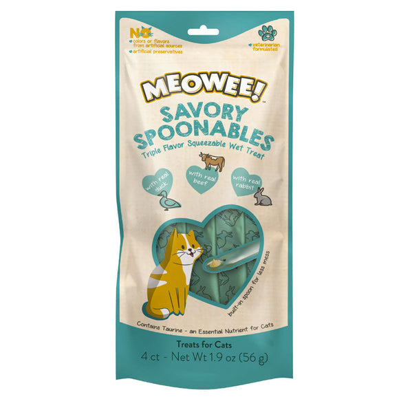 Meowee! Savory Spoonables with Duck, Beef + Rabbit Wet Treats for Cats