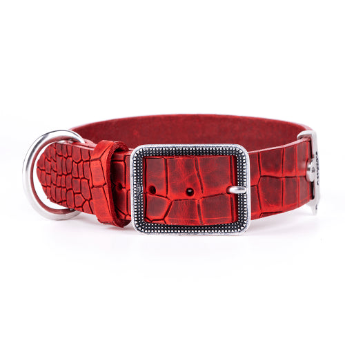 MyFamily Red Tucson Genuine Textured Italian Leather Dog Collar