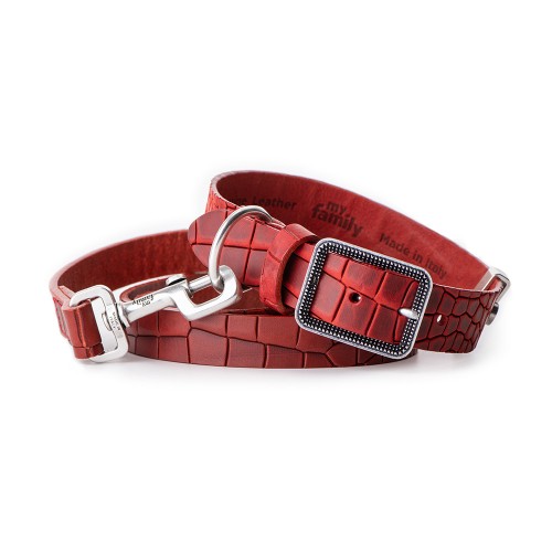 MyFamily Red Tucson Genuine Textured Italian Leather Dog Collar