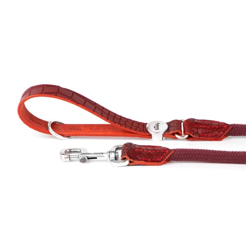 MyFamily Red Tucson Dog Leash in Genuine Leather with Rope