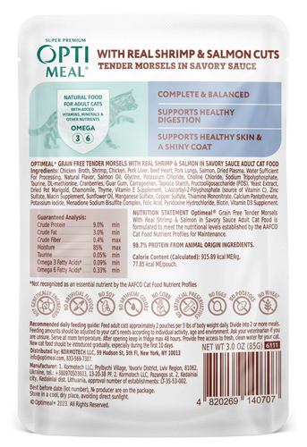 Optimeal® Tender Morsels With Real Shrimp & Salmon Cuts In Savory Sauce For Adult Cats (3 oz)